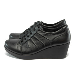 Черни анатомични дамски обувки от естествена кожа