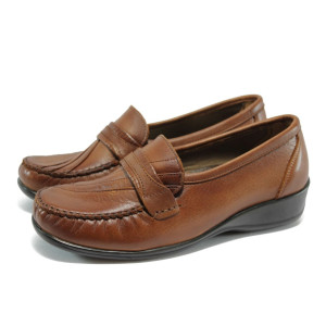 Кафяви ортопедични дамски обувки от естествена кожа