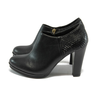 Черни дамски обувки с висок ток от естествена кожа