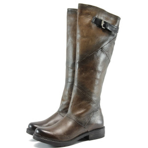 Кафяви дамски ботуши от естествена кожа