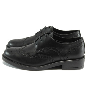 Анатомични черни дамски обувки с връзки, от естествена кожа