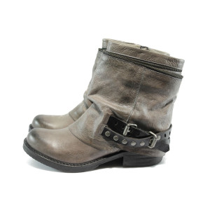 Сиви дамски боти, естествена кожа - всекидневни обувки за есента и зимата N 10007285