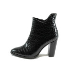 Черни дамски боти, еко-кожа с крокодилска шарка - официални обувки за есента и зимата N 10007311