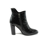 Черни дамски боти, еко-кожа с крокодилска шарка - официални обувки за есента и зимата N 10007311