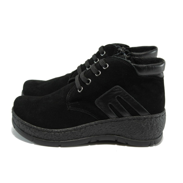 Черни дамски боти, естествен велур - всекидневни обувки за есента и зимата N 10007371