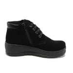 Черни дамски боти, естествен велур - всекидневни обувки за есента и зимата N 10007371