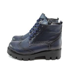 Сини дамски боти, здрава еко-кожа - всекидневни обувки за есента и зимата N 10007393
