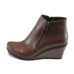 Кафяви дамски боти, естествена кожа - всекидневни обувки за есента и зимата N 10007401