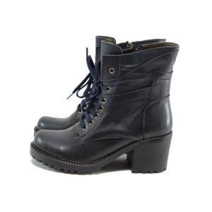 Сини дамски боти, естествена кожа - всекидневни обувки за есента и зимата N 10007397