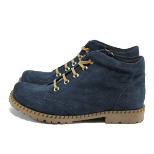 Тъмносини дамски боти, естествен велур - всекидневни обувки за есента и зимата N 10007435