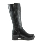 Черни дамски ботуши, естествена кожа - ежедневни обувки за есента и зимата N 10007431
