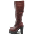 Винени дамски ботуши, естествена кожа - елегантни обувки за есента и зимата N 10007430