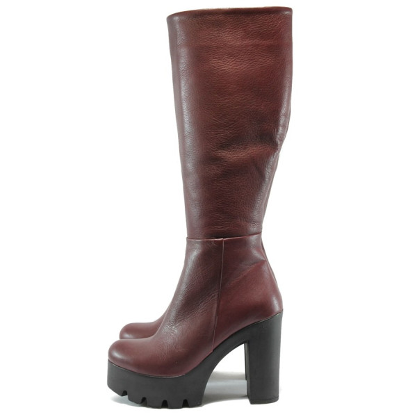 Винени дамски ботуши, естествена кожа - елегантни обувки за есента и зимата N 10007430