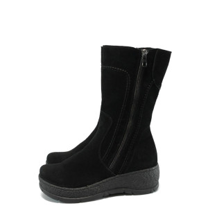 Черни дамски ботуши - гигант, естествен велур - всекидневни обувки за есента и зимата N 10007437