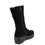 Черни дамски ботуши, естествен велур - всекидневни обувки за есента и зимата N 10007436