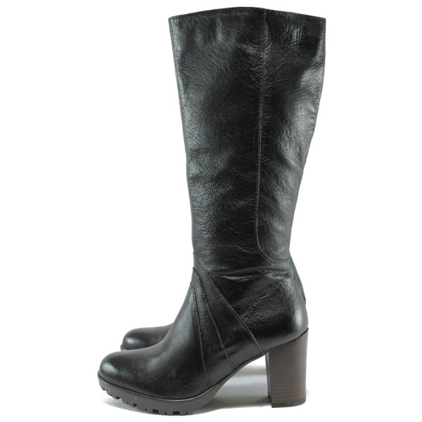 Черни дамски ботуши, естествена кожа - всекидневни обувки за есента и зимата N 10007494