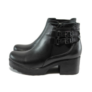 Черни дамски боти, естествена кожа - всекидневни обувки за есента и зимата N 10007544