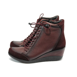 Винени дамски боти, естествена кожа - всекидневни обувки за есента и зимата N 10007542