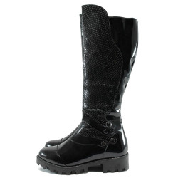 Черни дамски ботуши, лачена естествена кожа - всекидневни обувки за есента и зимата N 10007534