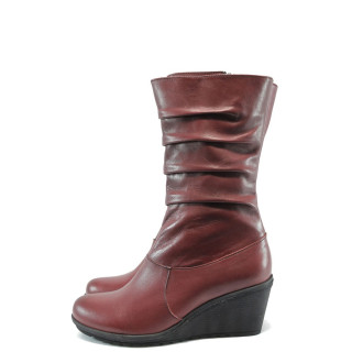 Винени дамски ботуши, естествена кожа - всекидневни обувки за есента и зимата N 10007540