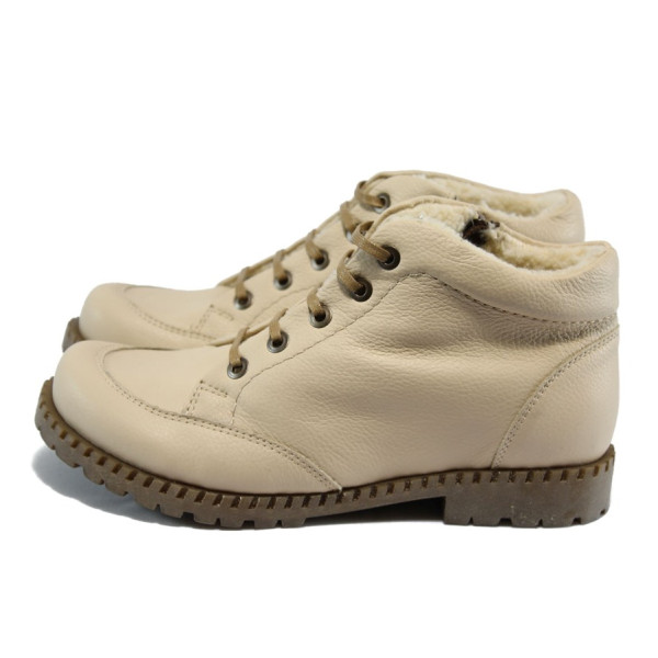 Бежови дамски боти, естествена кожа - всекидневни обувки за есента и зимата N 10007584