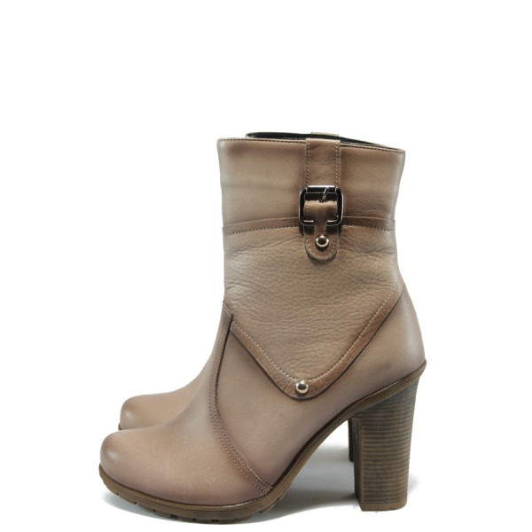 Бежови дамски боти, естествена кожа - всекидневни обувки за есента и зимата N 10007594