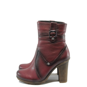 Винени дамски боти, естествена кожа - всекидневни обувки за есента и зимата N 10007593