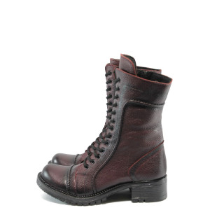 Винени дамски ботуши, естествена кожа - всекидневни обувки за есента и зимата N 10007592