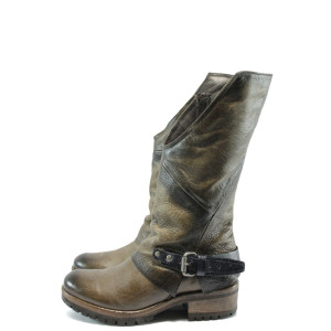 Светлокафяви дамски ботуши, естествена кожа - ежедневни обувки за есента и зимата N 10007589