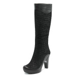 Черни дамски ботуши, естествен велур - елегантни обувки за есента и зимата N 10007588