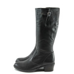 Черни дамски ботуши, естествена кожа - всекидневни обувки за есента и зимата N 10007590