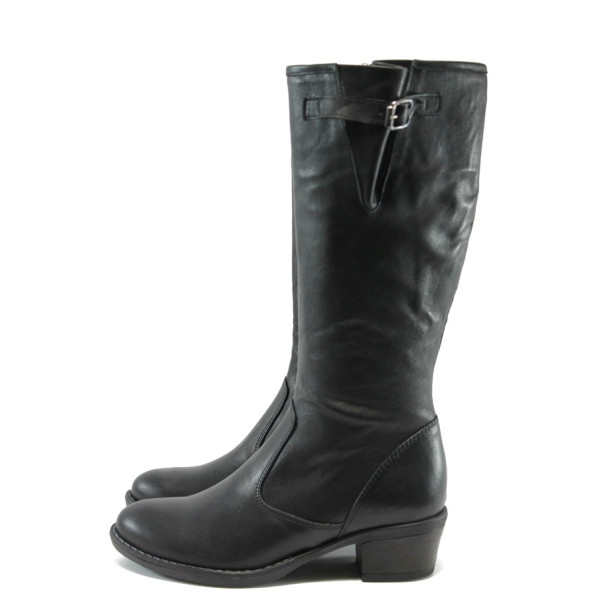 Черни дамски ботуши, естествена кожа - всекидневни обувки за есента и зимата N 10007590