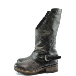 Черни дамски ботуши, естествена кожа - всекидневни обувки за есента и зимата N 10007635