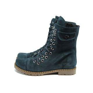 Сини дамски боти, естествен велур - всекидневни обувки за есента и зимата N 10007644