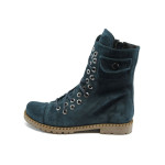 Сини дамски боти, естествен велур - всекидневни обувки за есента и зимата N 10007644