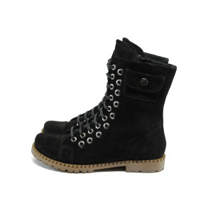 Черни дамски боти, естествен велур - всекидневни обувки за есента и зимата N 10007643