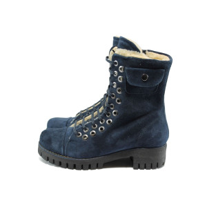 Сини дамски боти, естествен велур - всекидневни обувки за есента и зимата N 10007646