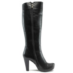 Черни дамски ботуши, здрава еко-кожа - елегантни обувки за есента и зимата N 10007655