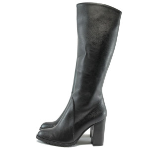 Черни дамски ботуши, здрава еко-кожа - елегантни обувки за есента и зимата N 10007665