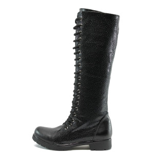 Черни дамски ботуши, лачена еко кожа - ежедневни обувки за есента и зимата N 10007667