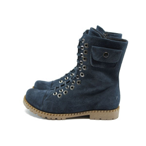 Тъмносини дамски боти, естествен велур - ежедневни обувки за есента и зимата N 10007669