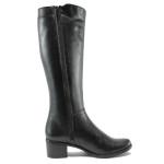 Черни дамски ботуши, естествена кожа - всекидневни обувки за есента и зимата N 10007699
