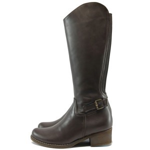 Кафяви дамски ботуши, естествена кожа - всекидневни обувки за есента и зимата N 10007700