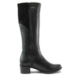 Черни дамски ботуши, естествена кожа - ежедневни обувки за есента и зимата N 10007756