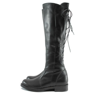 Черни дамски ботуши, естествена кожа - всекидневни обувки за есента и зимата N 10007769