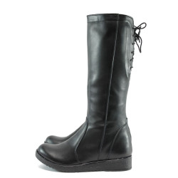 Черни дамски ботуши, естествена кожа - всекидневни обувки за есента и зимата N 10007770