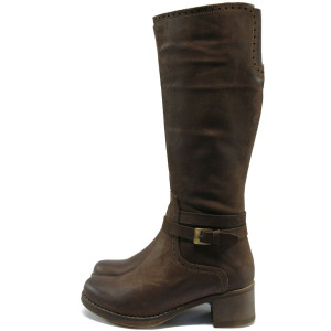 Кафяви дамски ботуши, естествена кожа - всекидневни обувки за есента и зимата N 10007771