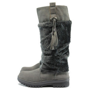 Сиви дамски ботуши, здрава еко-кожа - всекидневни обувки за есента и зимата N 10007811