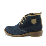 Сини дамски боти, естествен велур - всекидневни обувки за есента и зимата N 10007359