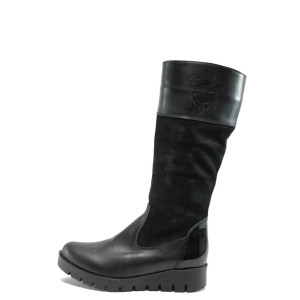 Черни дамски ботуши, естествена кожа и естествена велурена кожа - всекидневни обувки за есента и зимата N 10007701